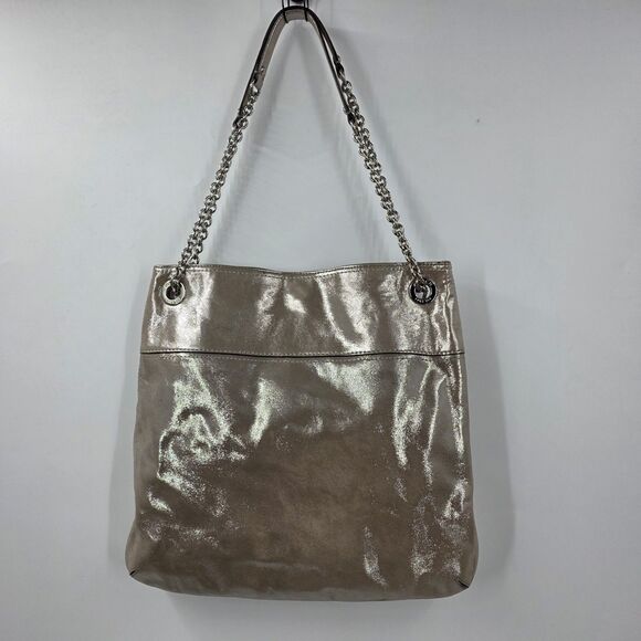 Coach Poppy Silver Slim Leather Shoulder Crossbody Chain Strap Bag #21199 - Picture 2 of 7